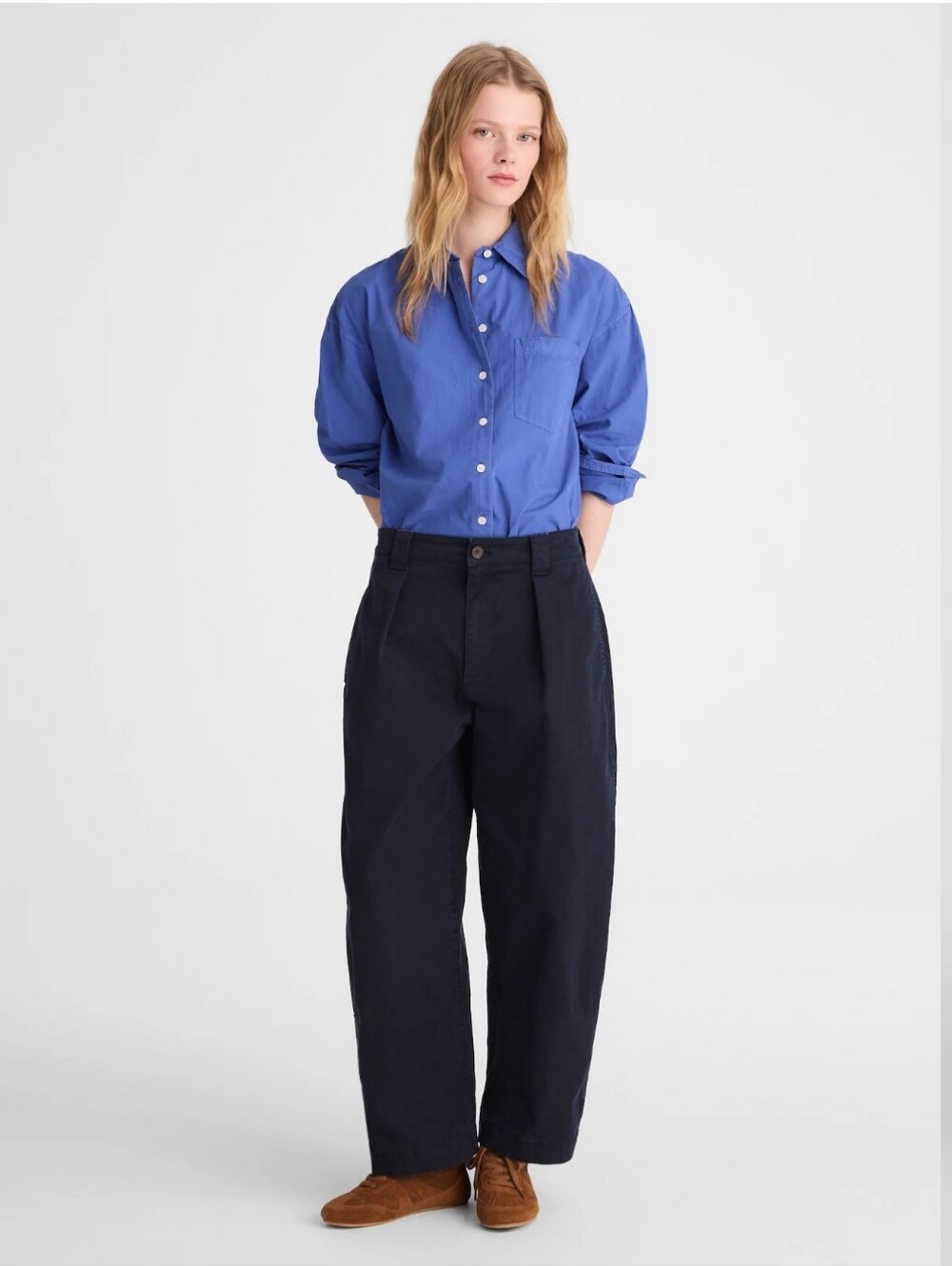 NWT Madewell The Short Barrel-Leg Chino Pant Navy Blue High Rise Pleated 28S